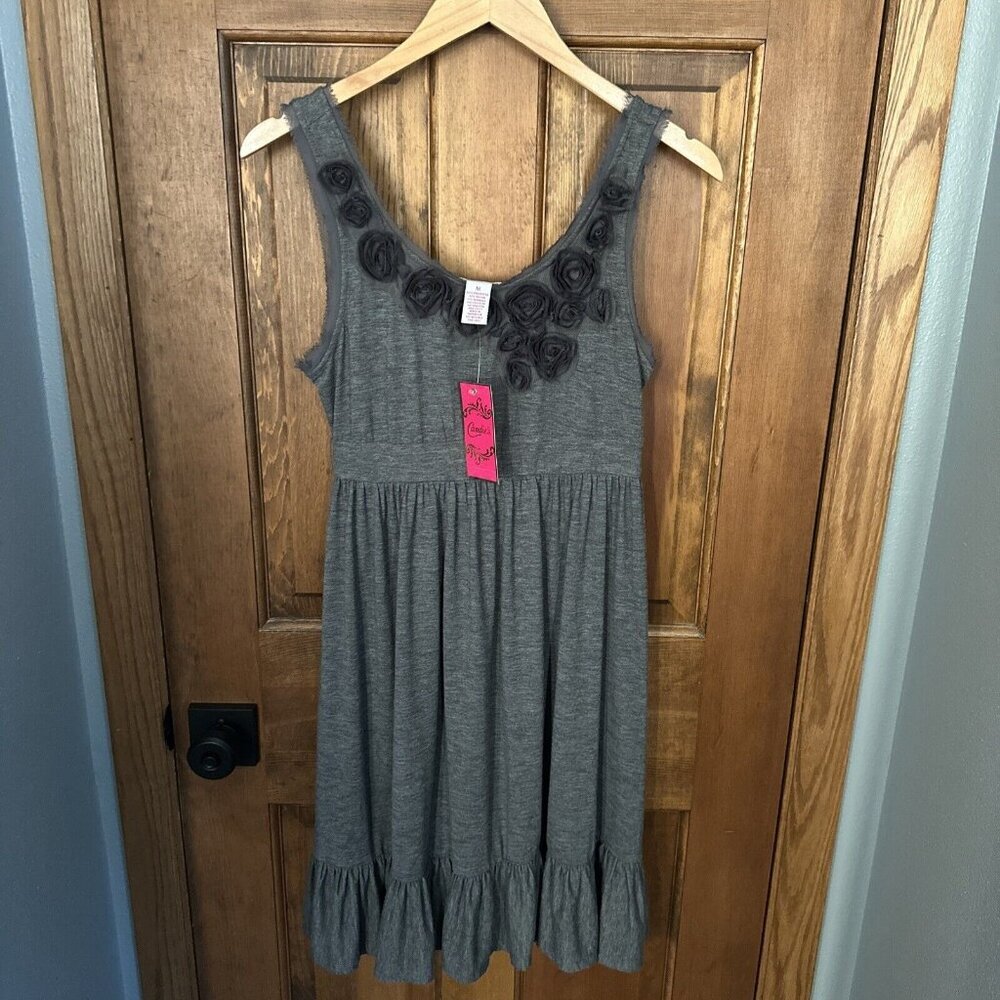 New Candie’s Dress‎ Y2K 90s Grey Flower Medium Tiered Candies Retro